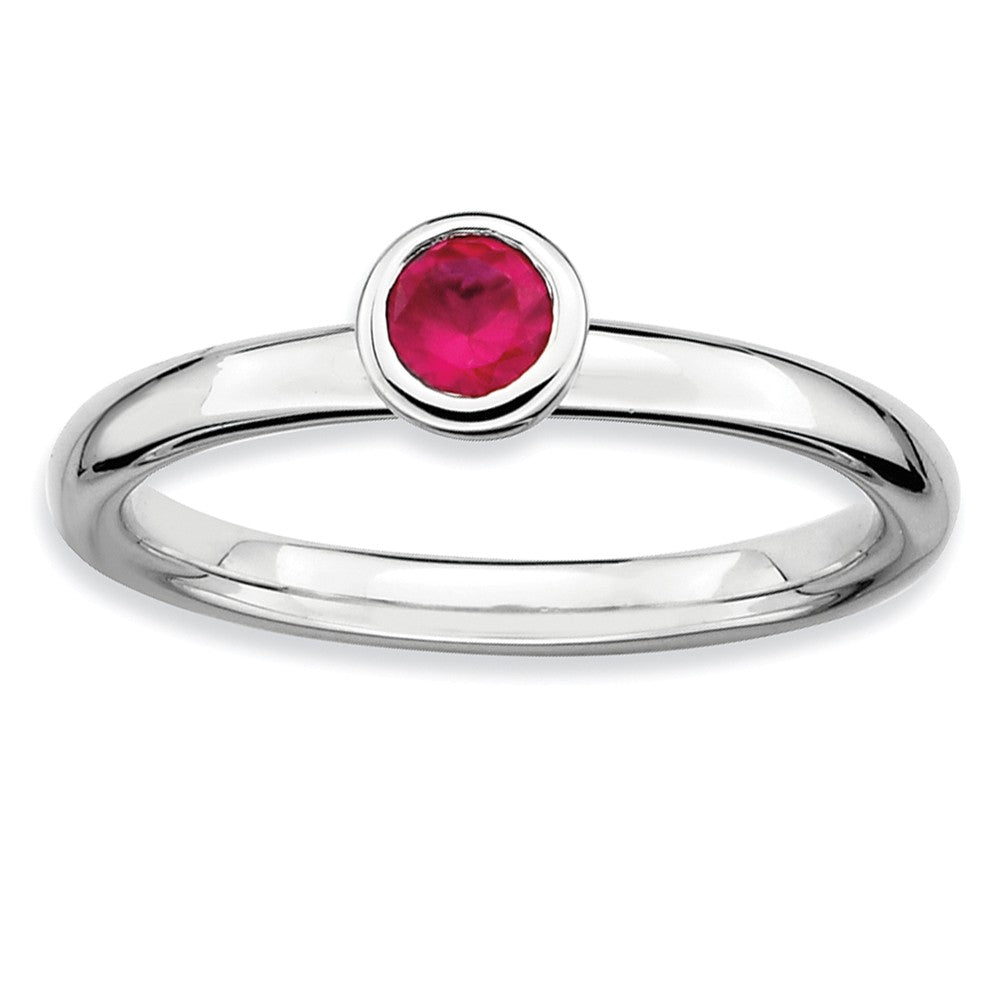 Stackable Low Profile 4mm Created Ruby Sterling Silver Ring, Item R9069 by The Black Bow Jewelry Co.