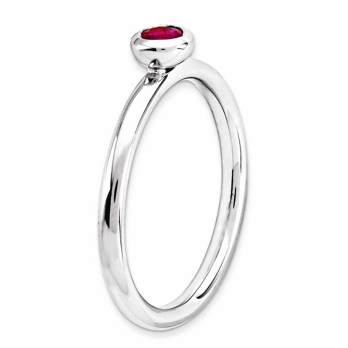 Alternate view of the Stackable Low Profile 4mm Created Ruby Sterling Silver Ring by The Black Bow Jewelry Co.
