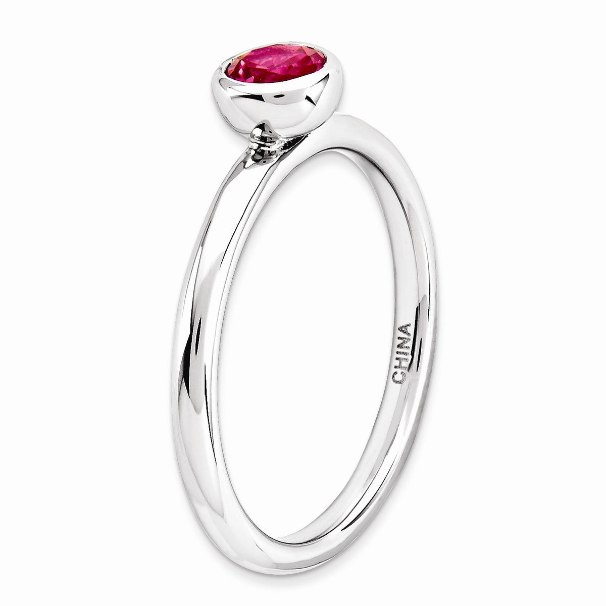 Alternate view of the Stackable Low Profile 5mm Created Ruby Sterling Silver Ring by The Black Bow Jewelry Co.