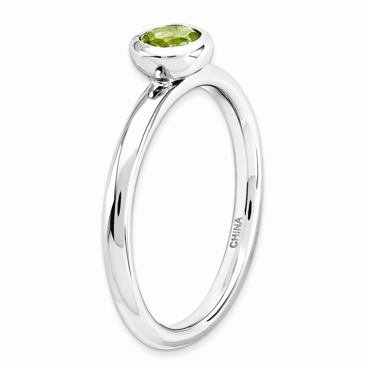 Alternate view of the Stackable Low Profile 5mm Peridot Silver Ring by The Black Bow Jewelry Co.
