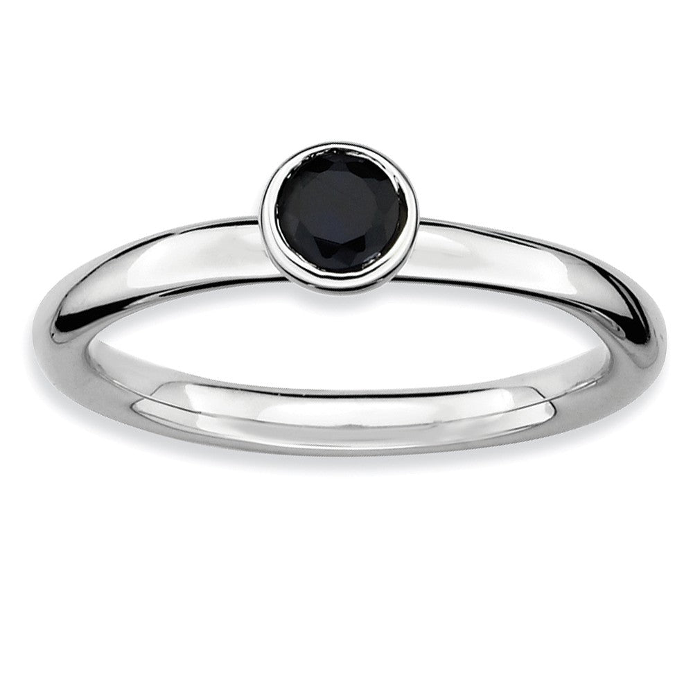 Stackable Low Profile 4mm Created Sapphire Silver Ring, Item R9073 by The Black Bow Jewelry Co.