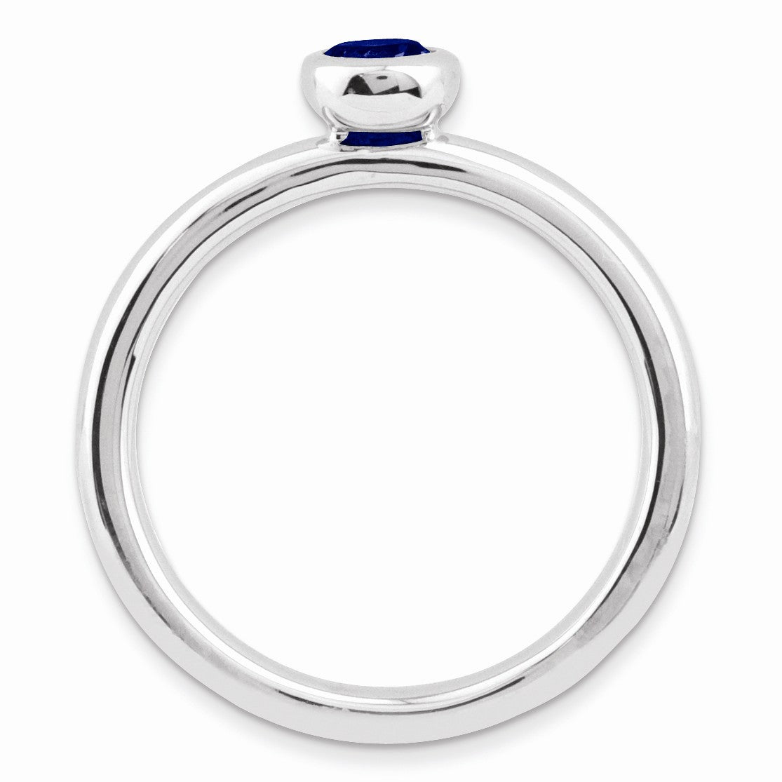 Alternate view of the Stackable Low Profile 4mm Created Sapphire Silver Ring by The Black Bow Jewelry Co.