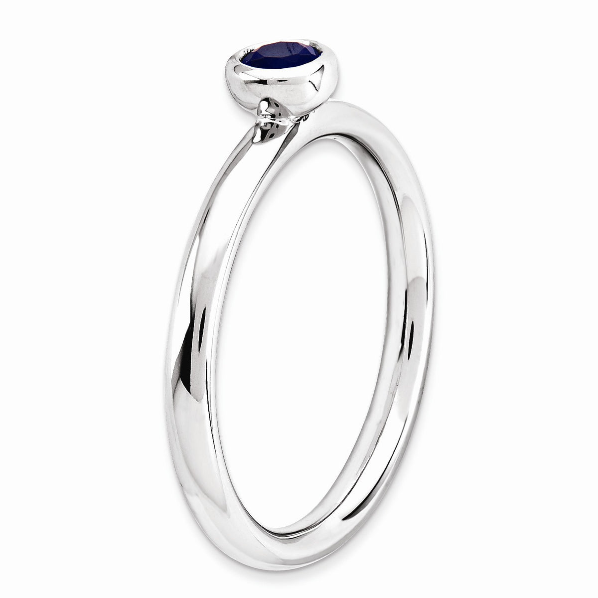 Alternate view of the Stackable Low Profile 4mm Created Sapphire Silver Ring by The Black Bow Jewelry Co.