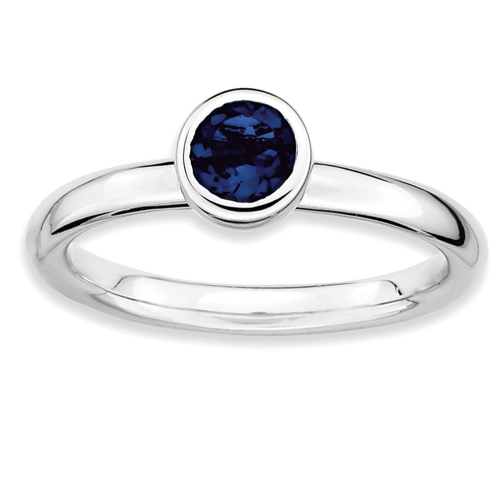 Stackable Low Profile 5mm Created Sapphire Silver Ring, Item R9074 by The Black Bow Jewelry Co.