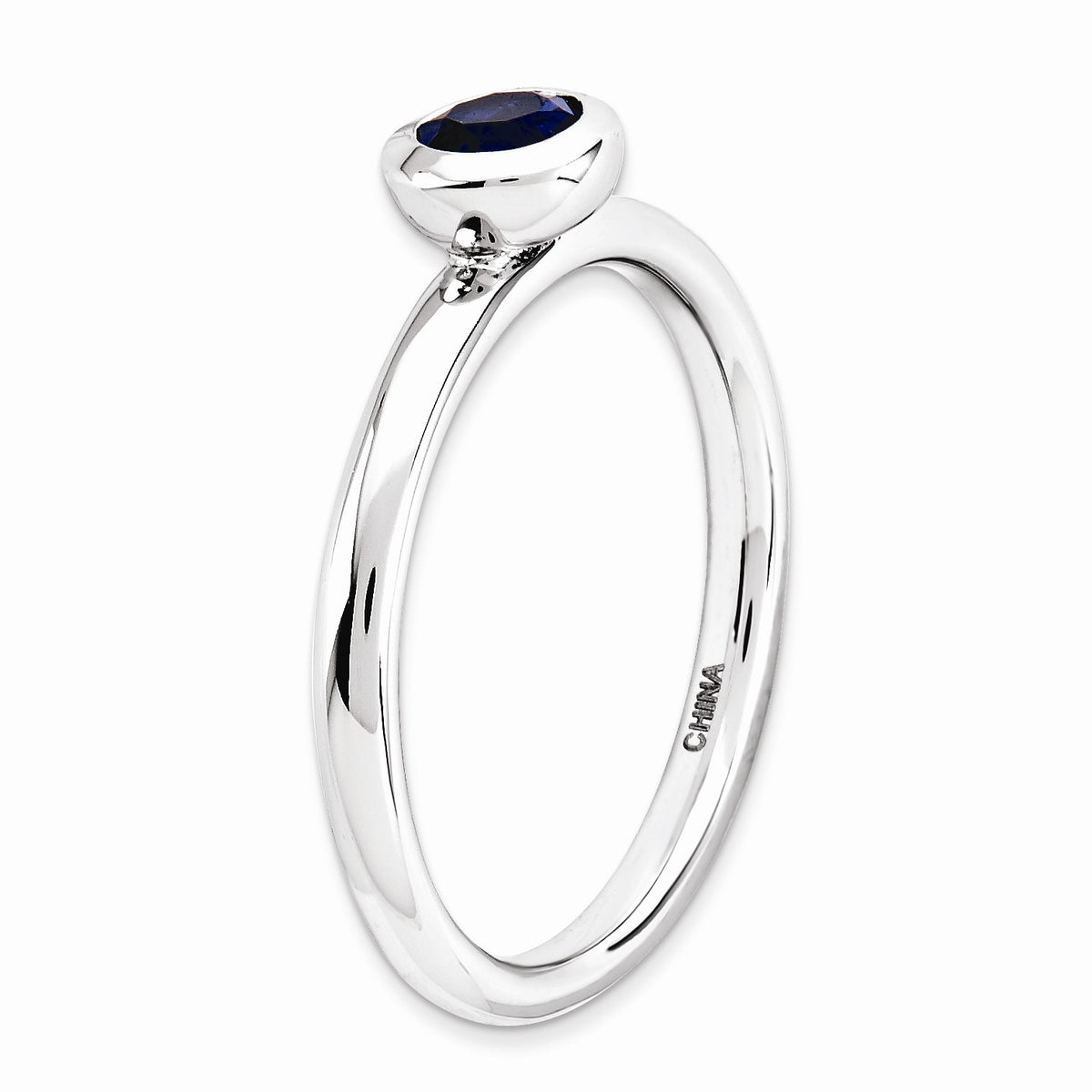 Alternate view of the Stackable Low Profile 5mm Created Sapphire Silver Ring by The Black Bow Jewelry Co.