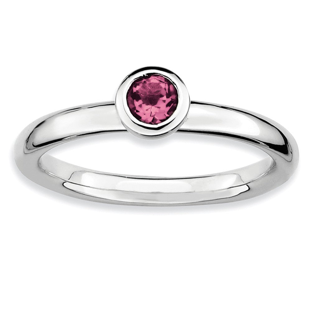 Stackable Low Profile 4mm Pink Tourmaline Silver Ring, Item R9075 by The Black Bow Jewelry Co.