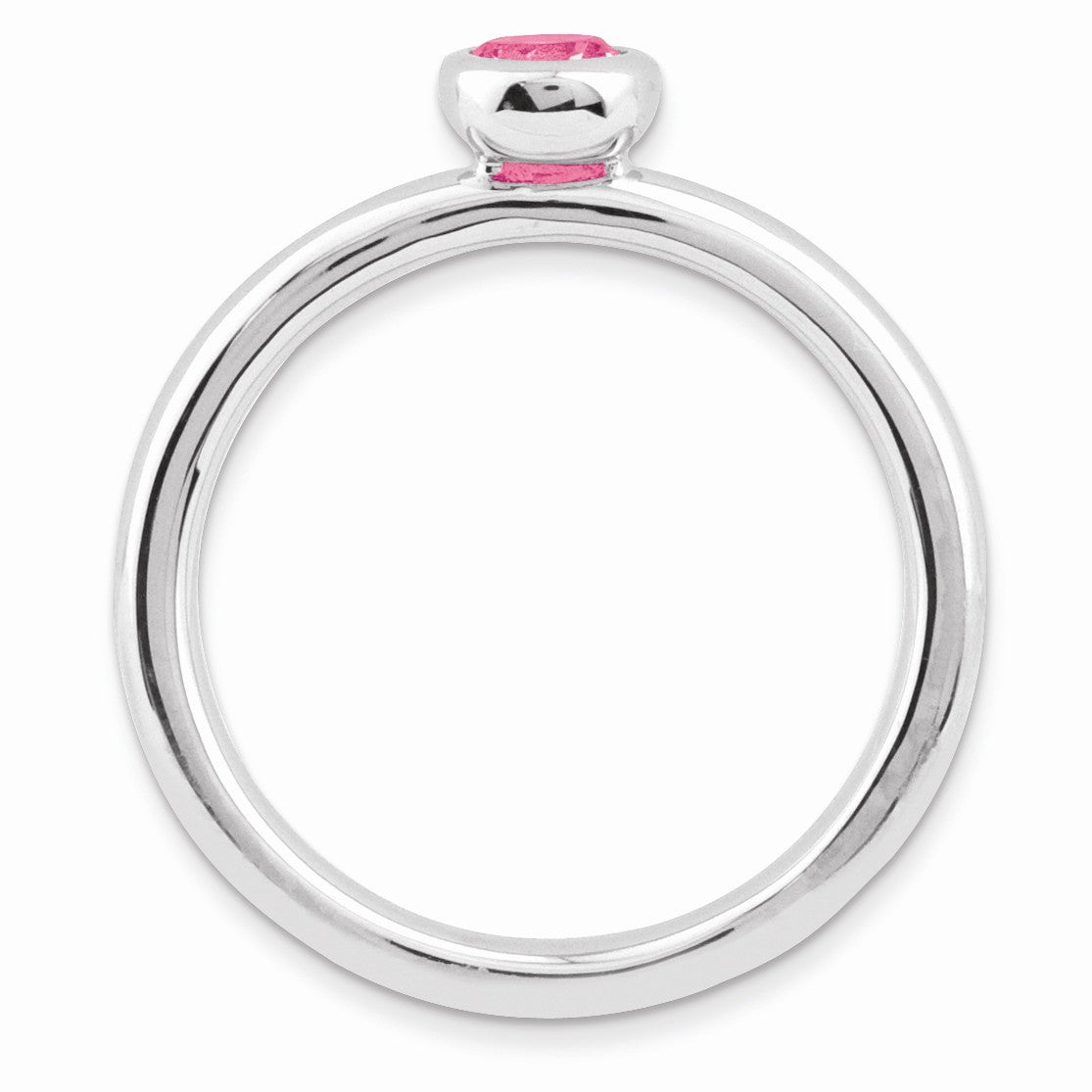 Alternate view of the Stackable Low Profile 4mm Pink Tourmaline Silver Ring by The Black Bow Jewelry Co.