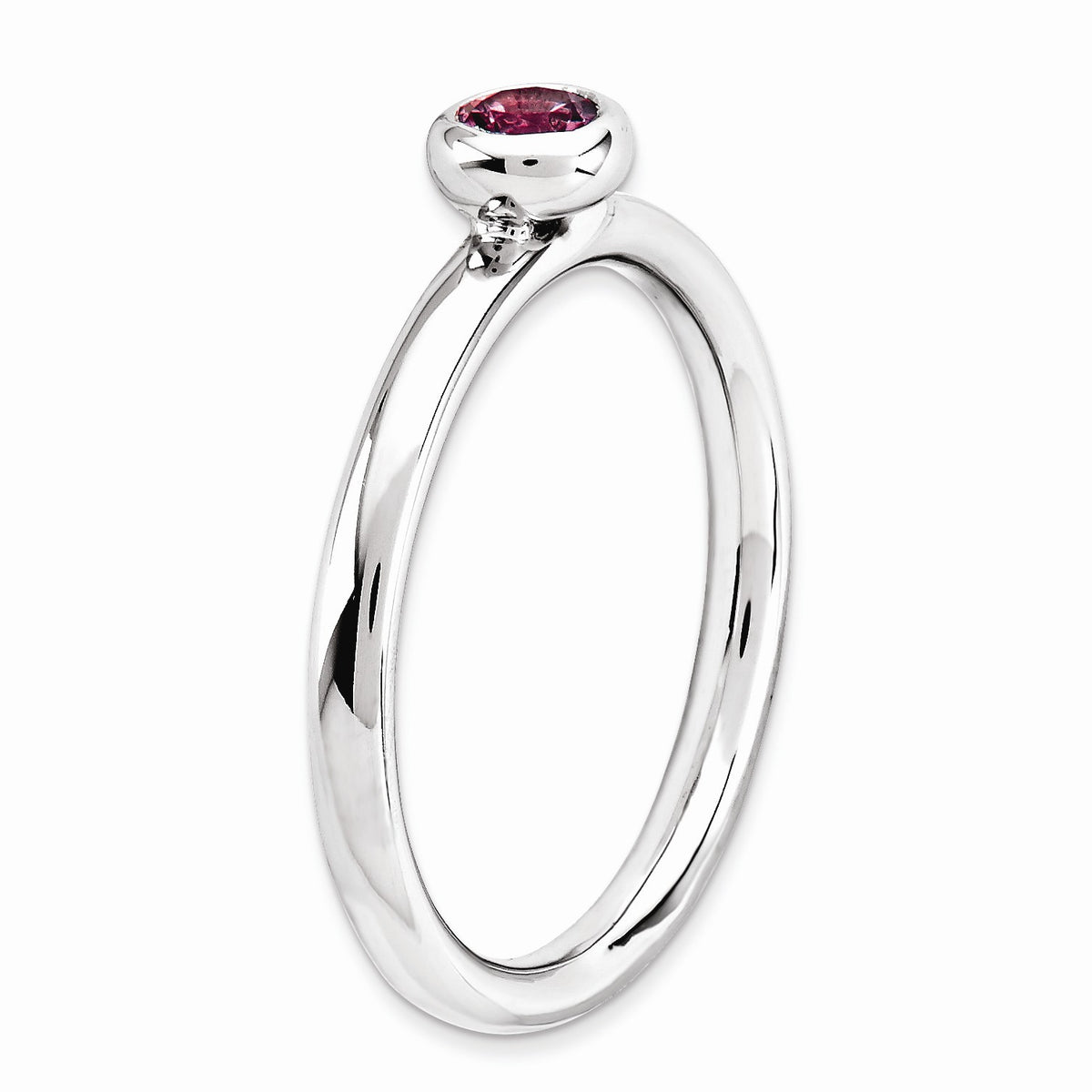 Alternate view of the Stackable Low Profile 4mm Pink Tourmaline Silver Ring by The Black Bow Jewelry Co.