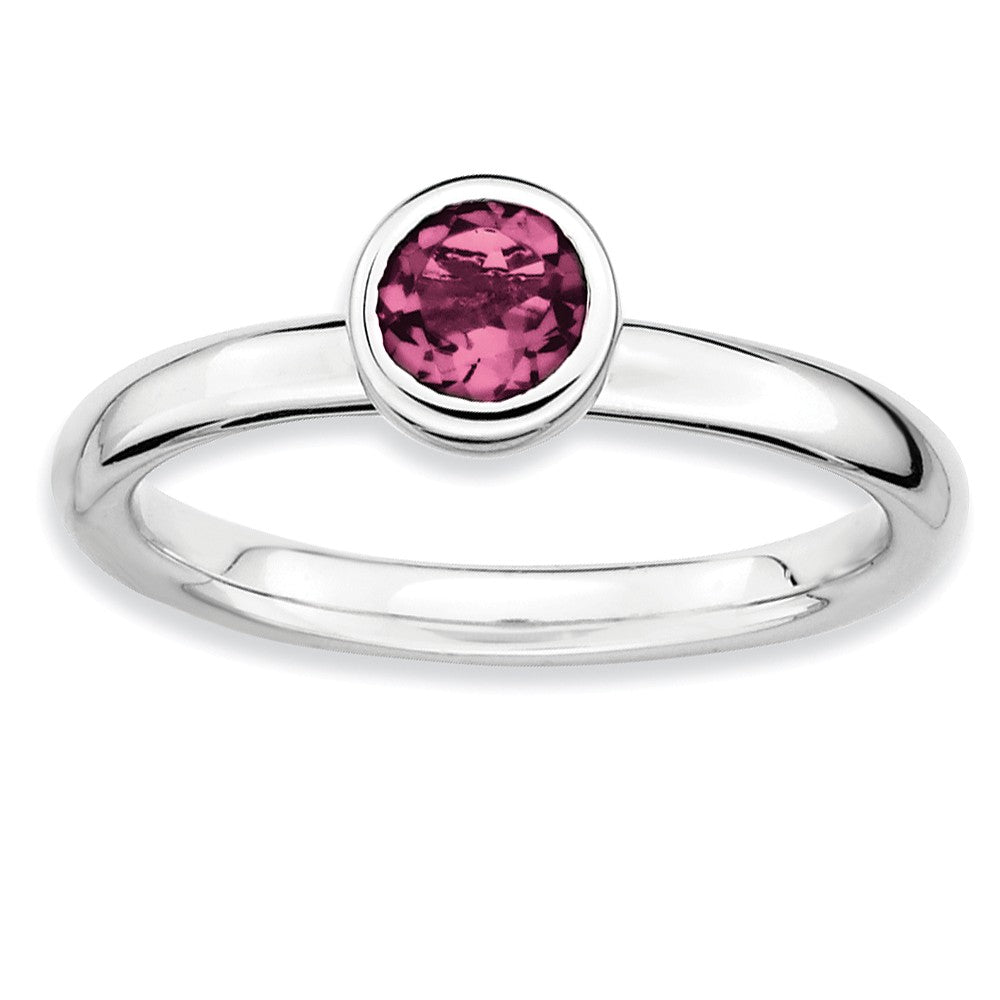 Stackable Low Profile 5mm Pink Tourmaline Silver Ring, Item R9076 by The Black Bow Jewelry Co.