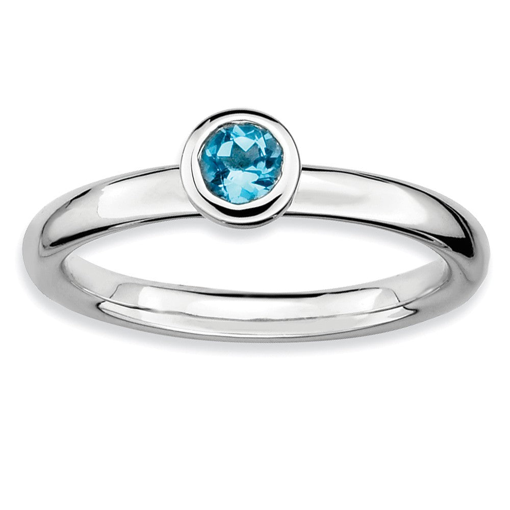 Stackable Low Profile 4mm Blue Topaz Silver Ring, Item R9079 by The Black Bow Jewelry Co.