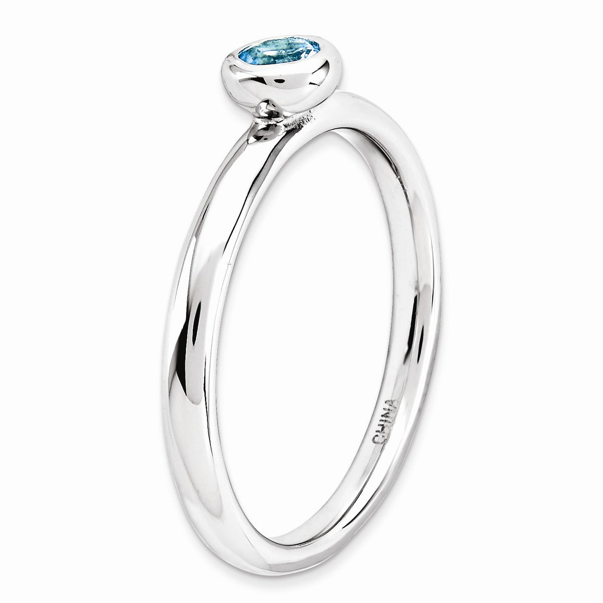 Alternate view of the Stackable Low Profile 4mm Blue Topaz Silver Ring by The Black Bow Jewelry Co.