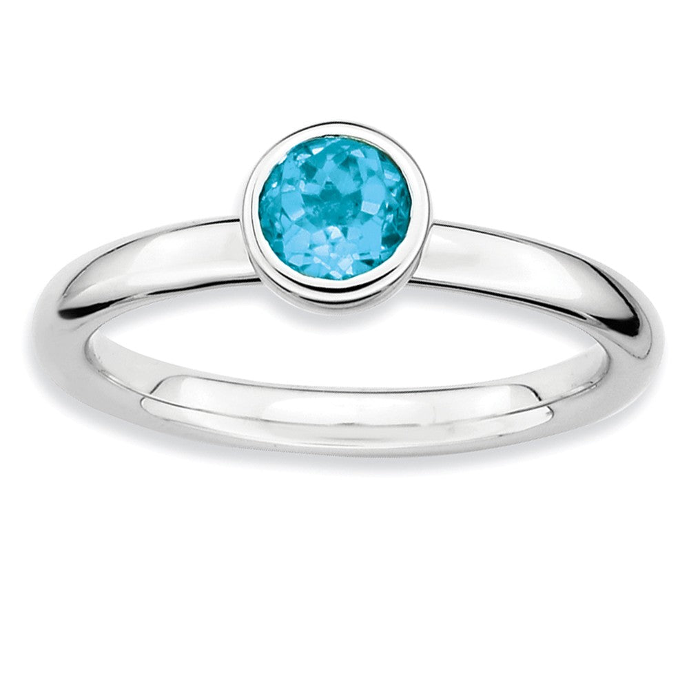 Stackable Low Profile 5mm Blue Topaz Silver Ring, Item R9080 by The Black Bow Jewelry Co.