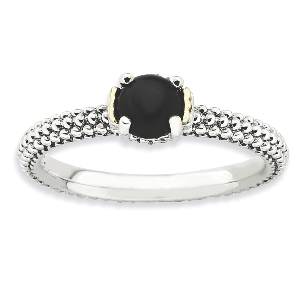 Antiqued Sterling Silver &amp; 14K Gold Plated Stackable Onyx Ring, Item R9091 by The Black Bow Jewelry Co.