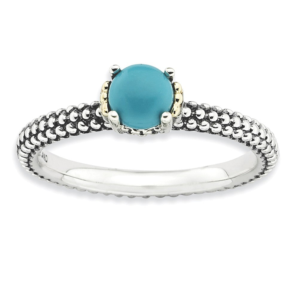 Antiqued Sterling Silver &amp; 14K Gold Plated Stackable Turquoise Ring, Item R9095 by The Black Bow Jewelry Co.
