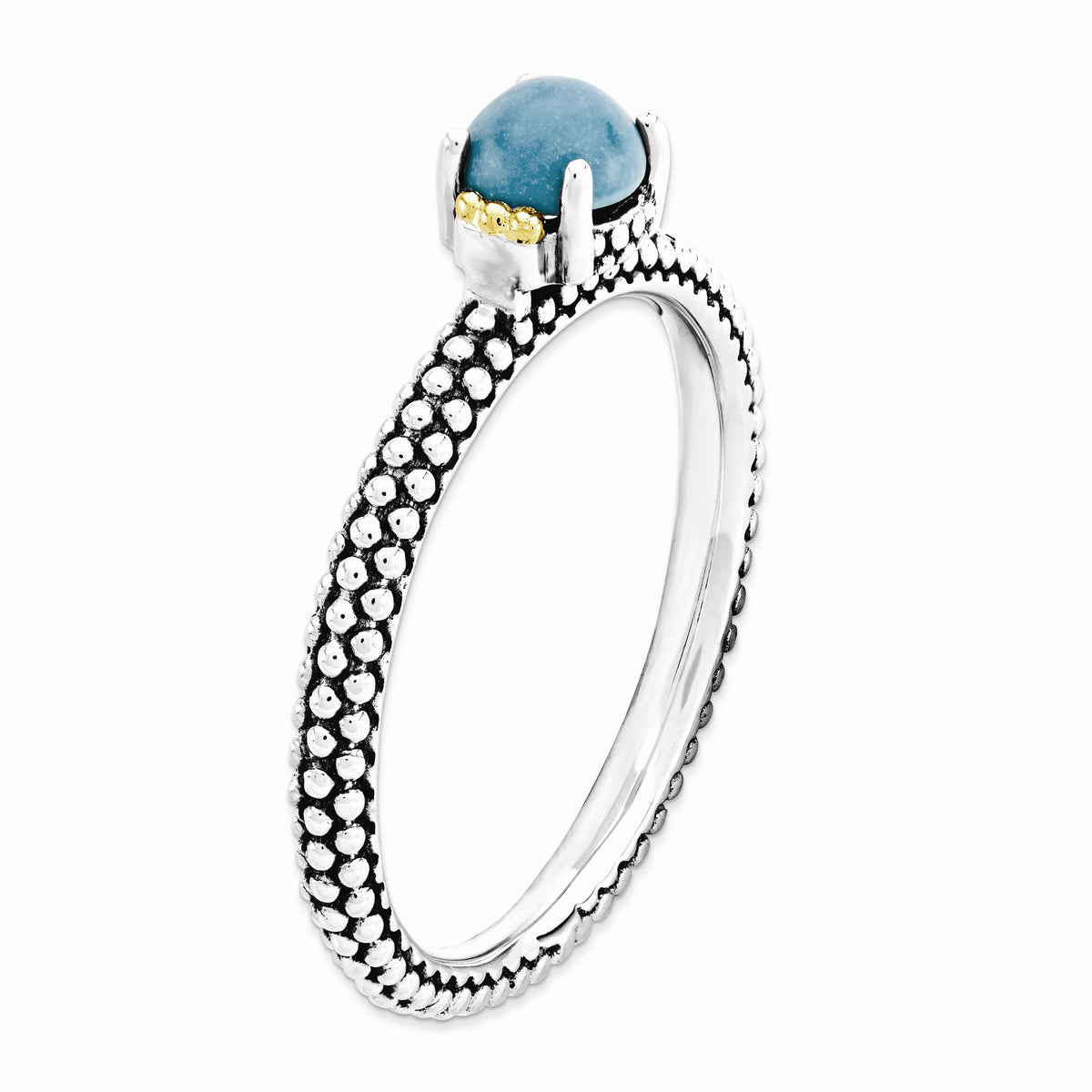 Alternate view of the Antiqued Sterling Silver &amp; 14K Gold Plated Stackable Turquoise Ring by The Black Bow Jewelry Co.