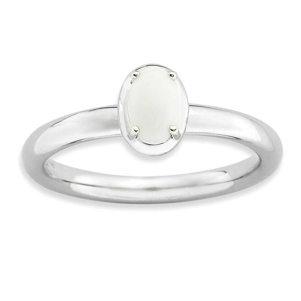 Sterling Silver Stackable White Agate Ring, Item R9096 by The Black Bow Jewelry Co.