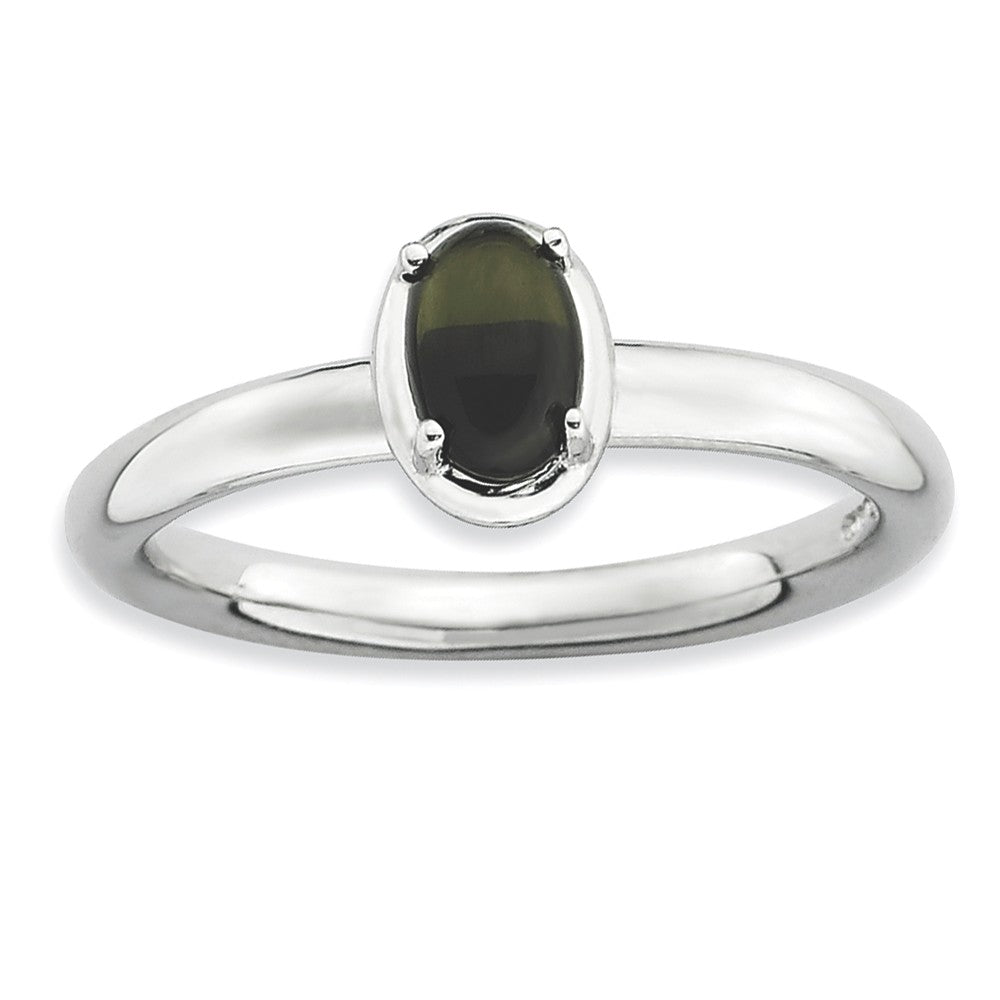 Sterling Silver Stackable Oval Black Onyx Cabochon Ring, Item R9100 by The Black Bow Jewelry Co.