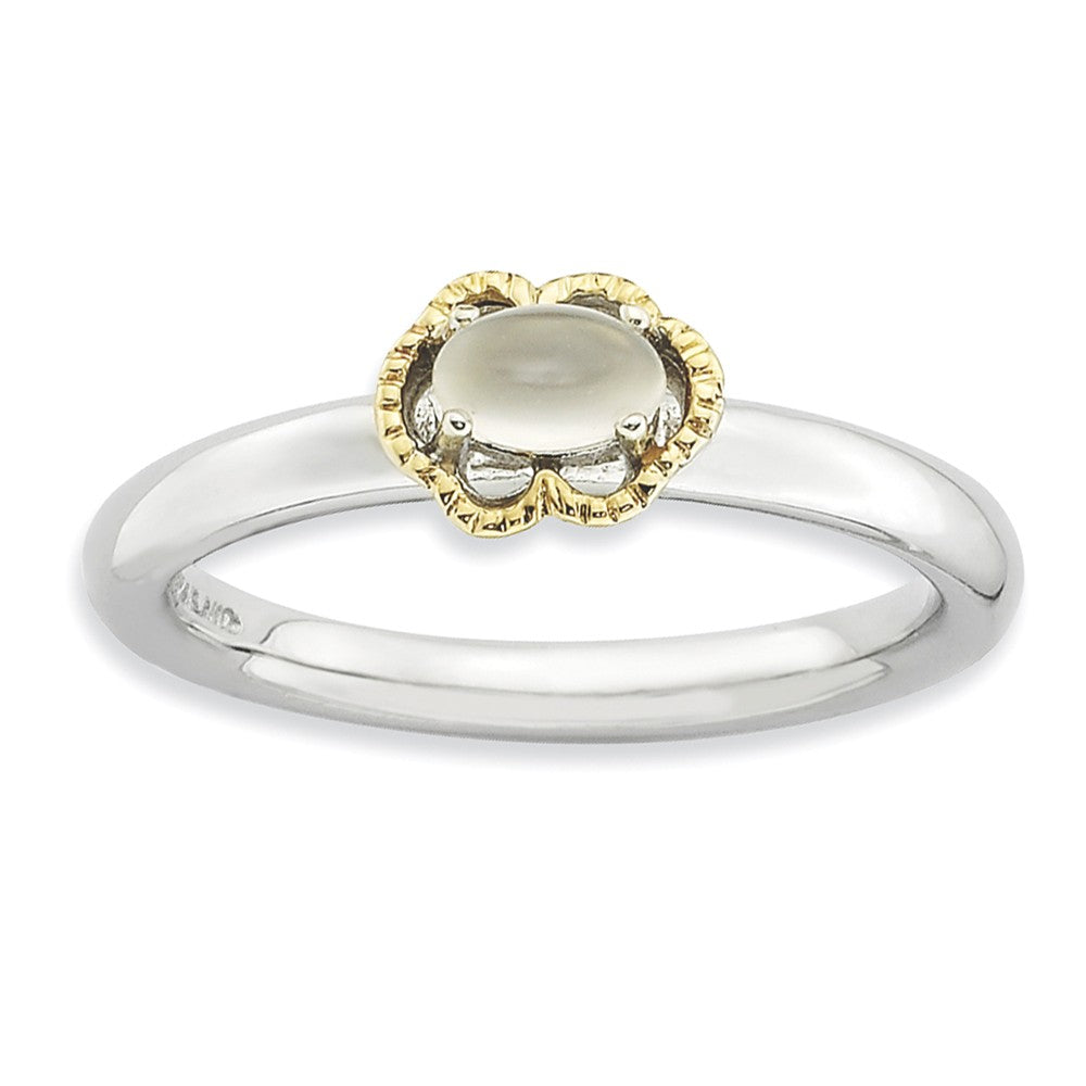 Sterling Silver &amp; 14K Gold Plated Stackable Moonstone Ring, Item R9105 by The Black Bow Jewelry Co.