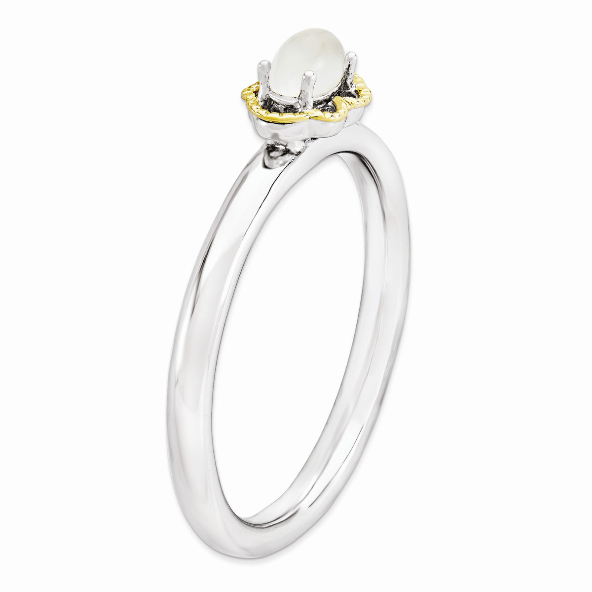 Alternate view of the Sterling Silver &amp; 14K Gold Plated Stackable Moonstone Ring by The Black Bow Jewelry Co.