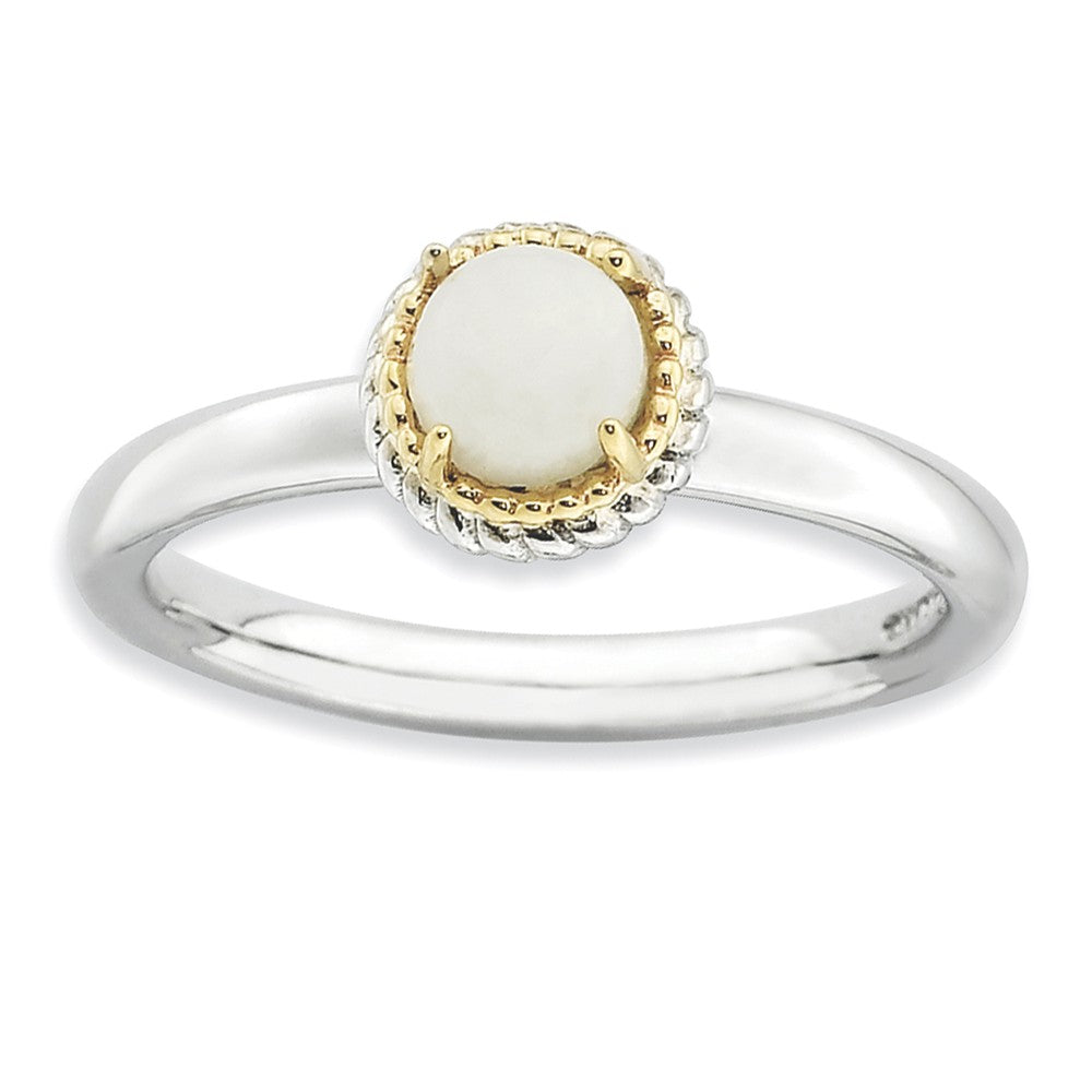 Sterling Silver &amp; 14K Gold Plated Stackable White Agate Ring, Item R9107 by The Black Bow Jewelry Co.