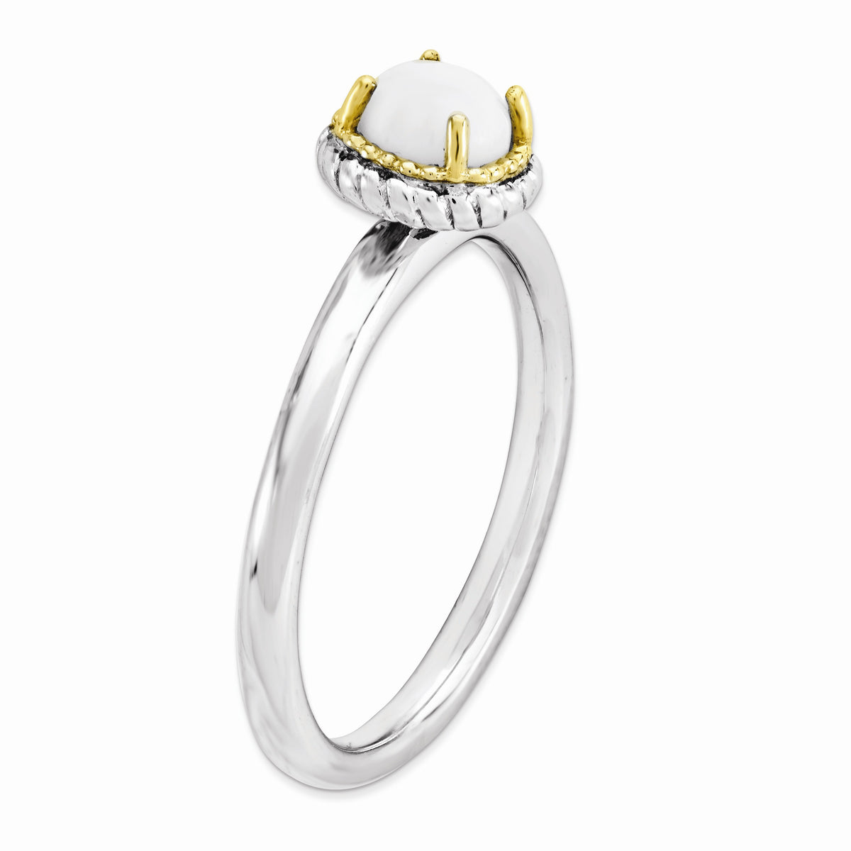 Alternate view of the Sterling Silver &amp; 14K Gold Plated Stackable White Agate Ring by The Black Bow Jewelry Co.