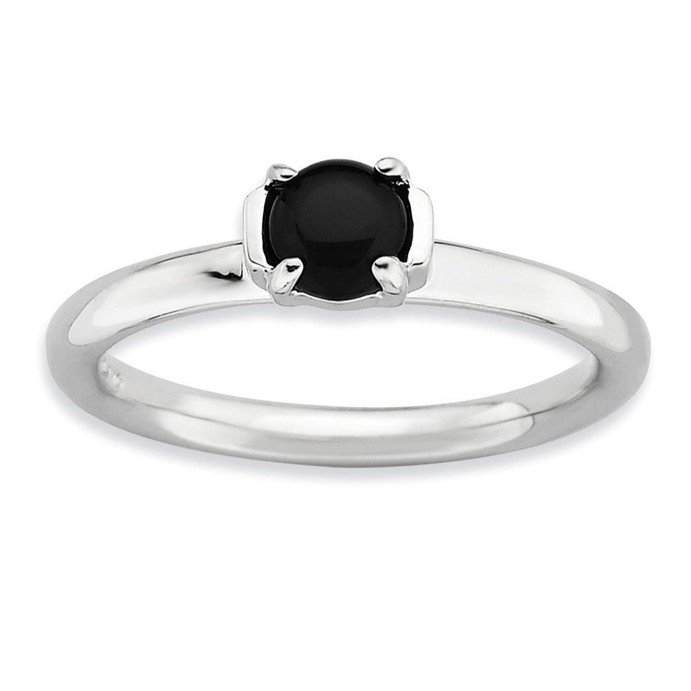 Silver Stackable Black Agate Ring, Item R9113 by The Black Bow Jewelry Co.