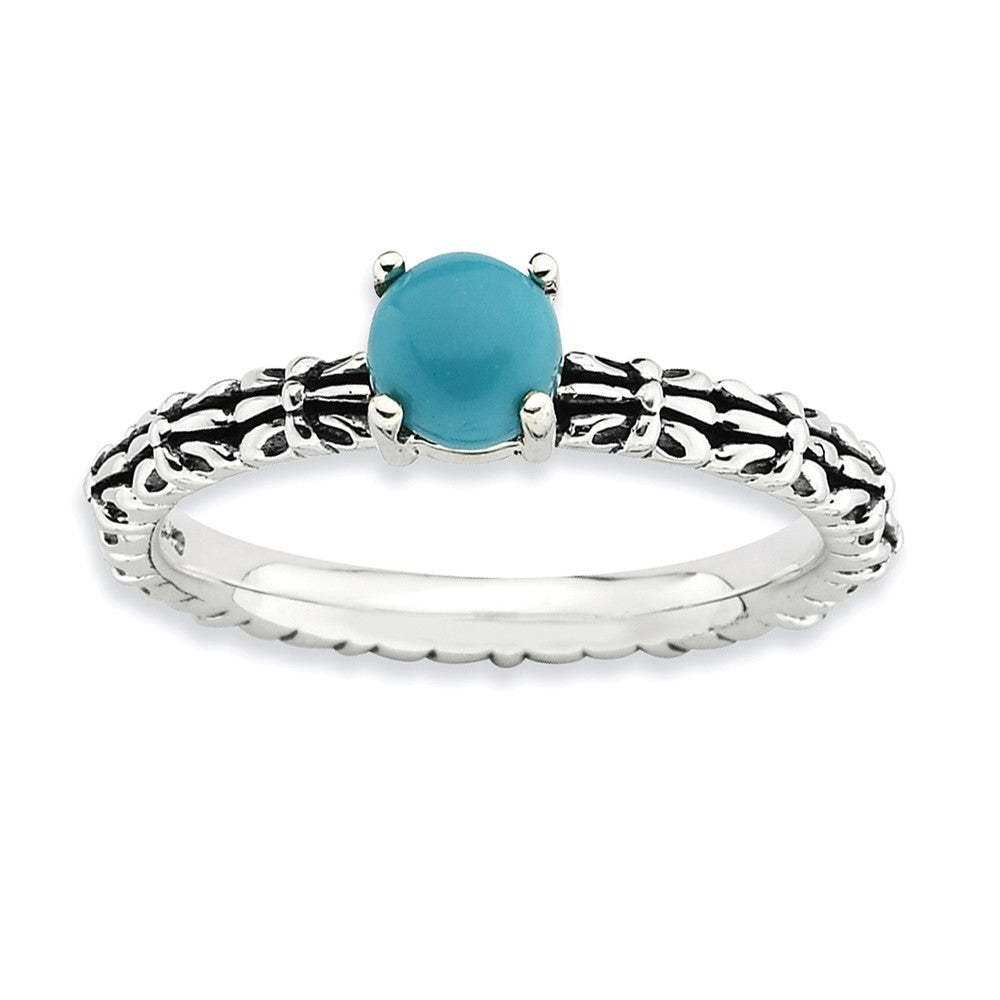 Antiqued SS Stackable Turquoise Ring, Item R9118 by The Black Bow Jewelry Co.
