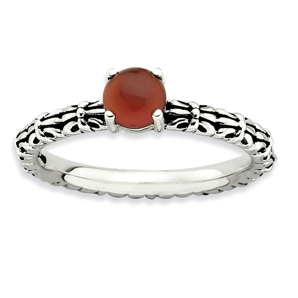 Antiqued SS Stackable Red Agate Ring, Item R9119 by The Black Bow Jewelry Co.
