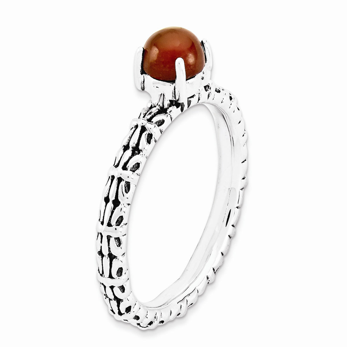 Alternate view of the Antiqued SS Stackable Red Agate Ring by The Black Bow Jewelry Co.