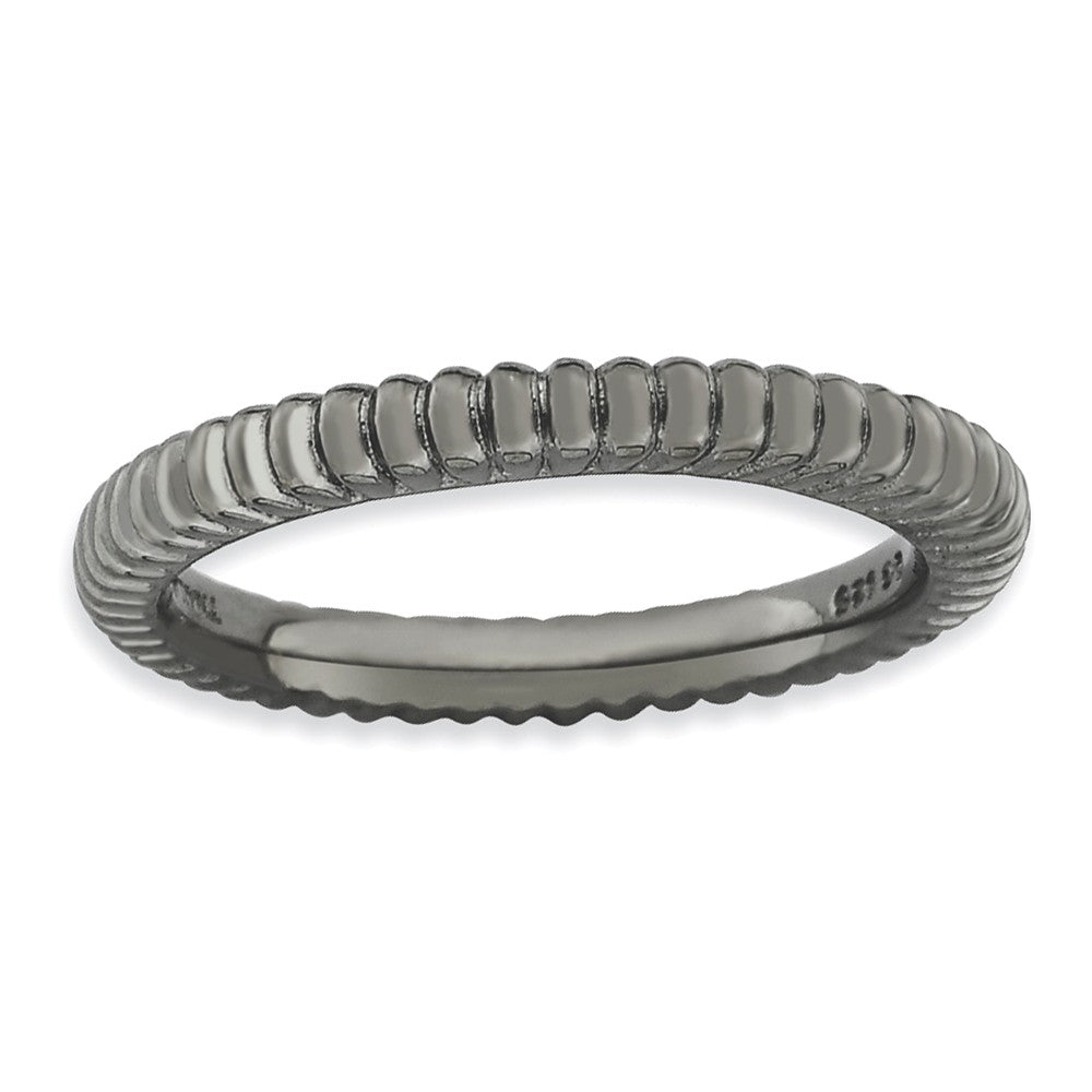 Stackable Black Ruthenium Plated Silver Fluted Dome Band, Item R9124 by The Black Bow Jewelry Co.