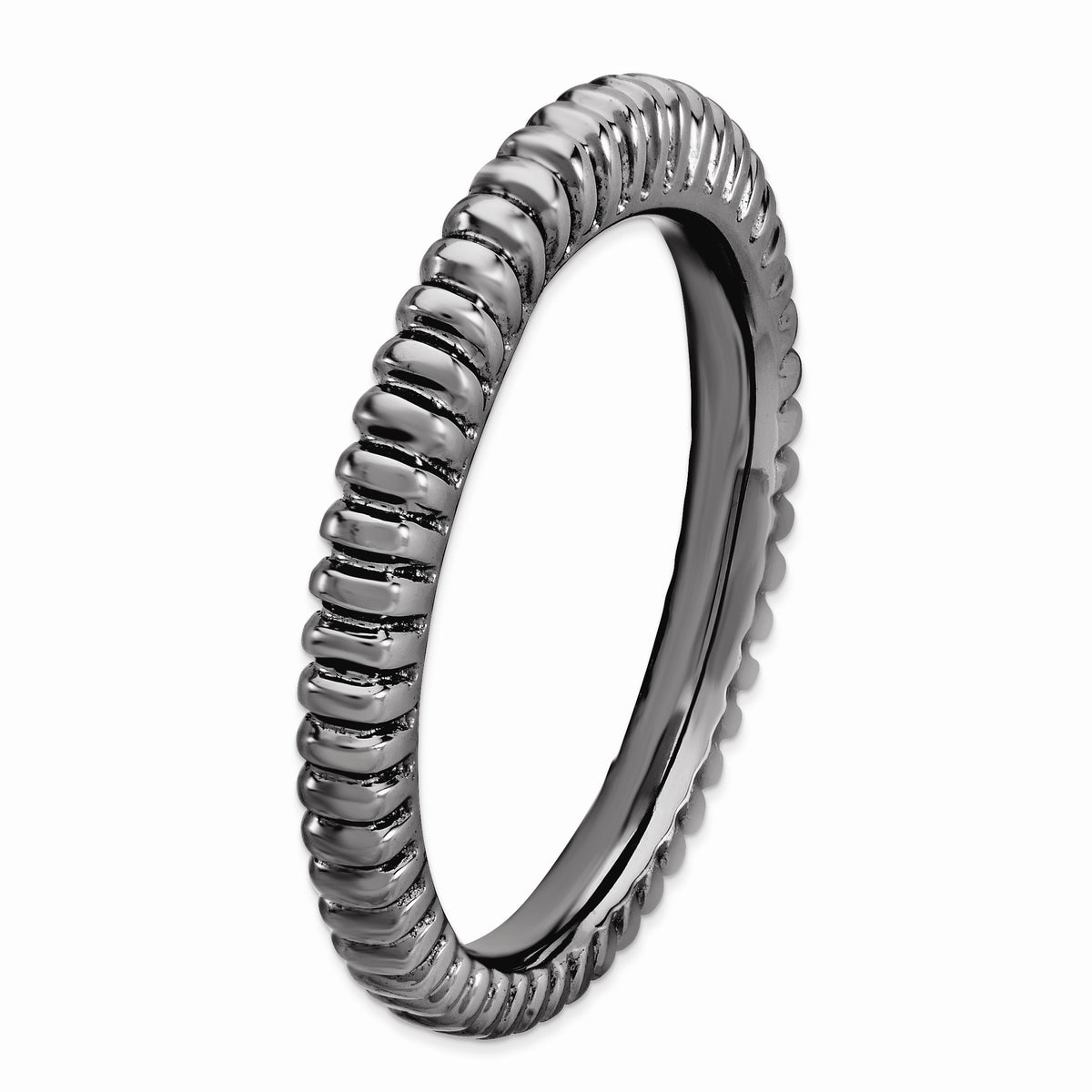 Alternate view of the Stackable Black Ruthenium Plated Silver Fluted Dome Band by The Black Bow Jewelry Co.