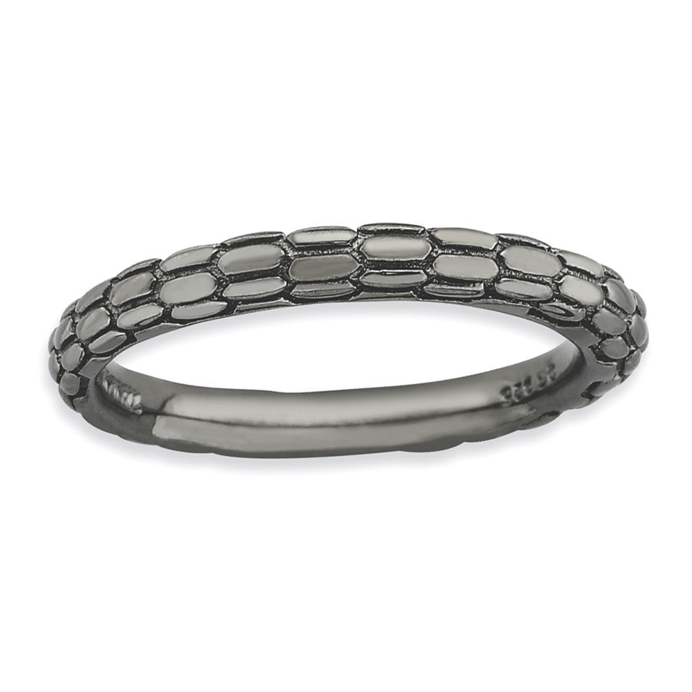 Stackable Black Ruthenium Plated Silver Snake Skin Band, Item R9128 by The Black Bow Jewelry Co.