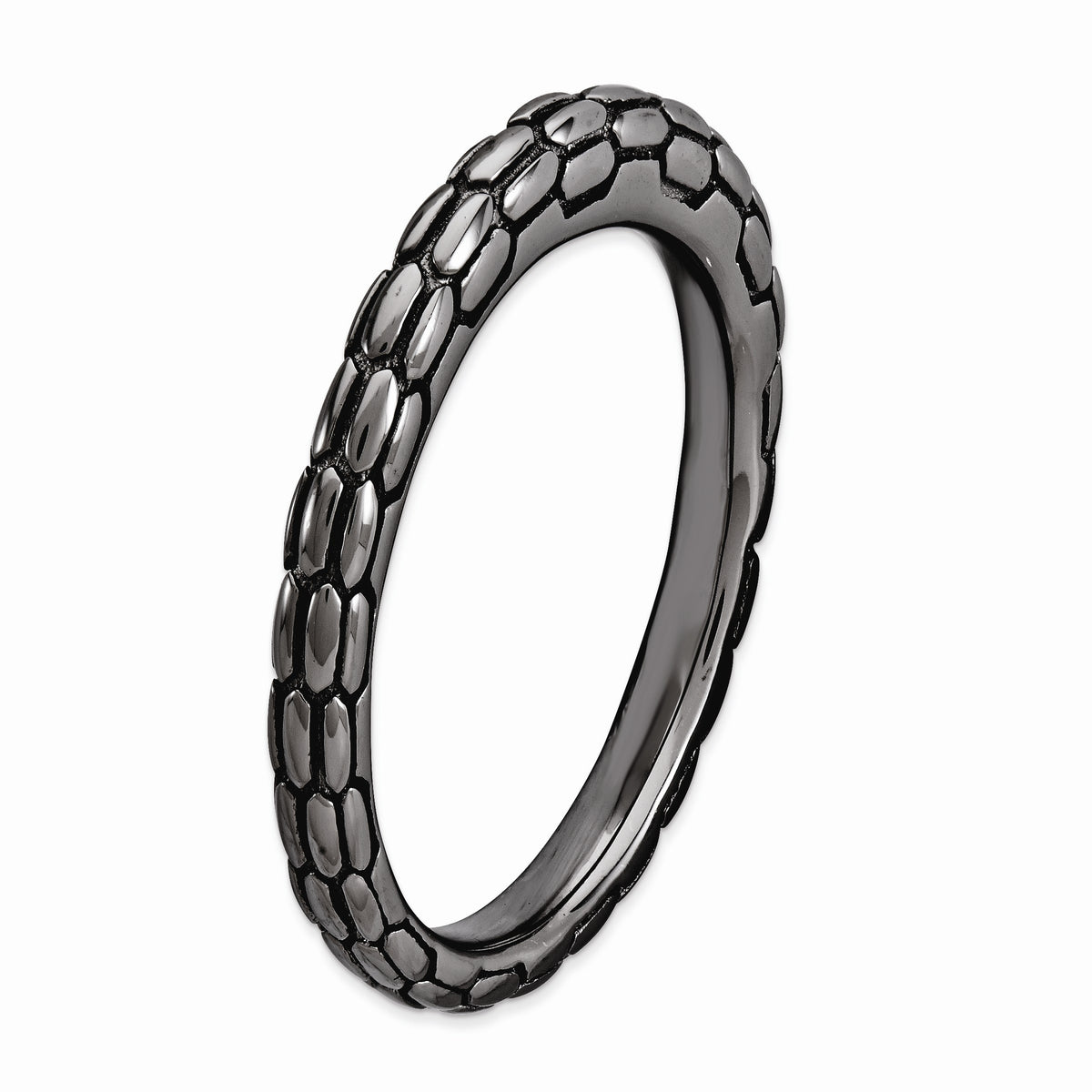 Alternate view of the Stackable Black Ruthenium Plated Silver Snake Skin Band by The Black Bow Jewelry Co.