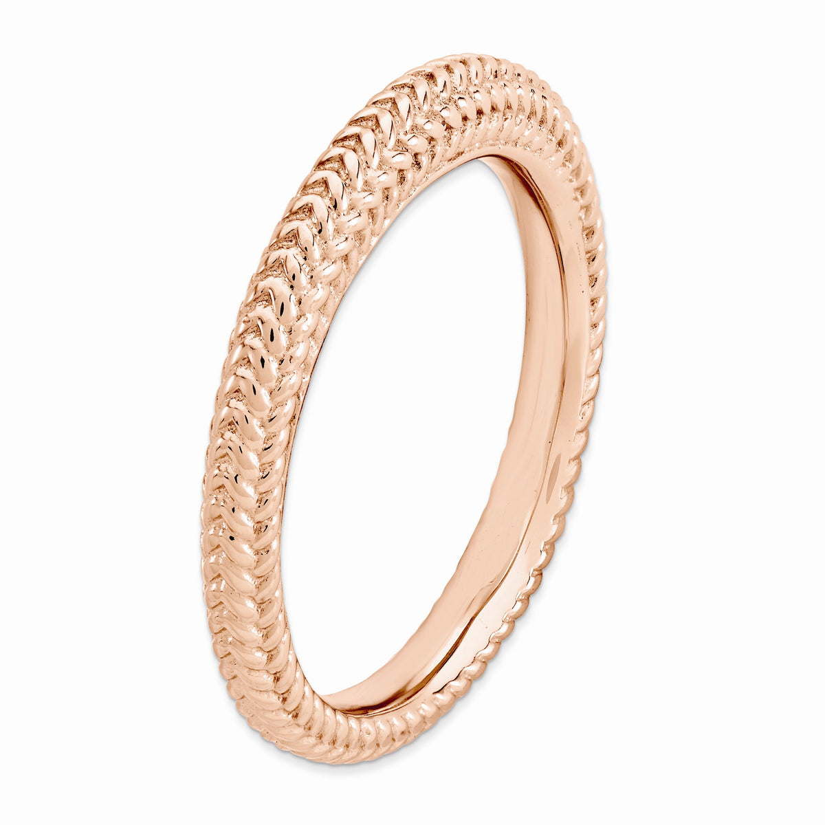 Alternate view of the Stackable 14K Rose Gold Plated Silver Domed Wheat Band by The Black Bow Jewelry Co.