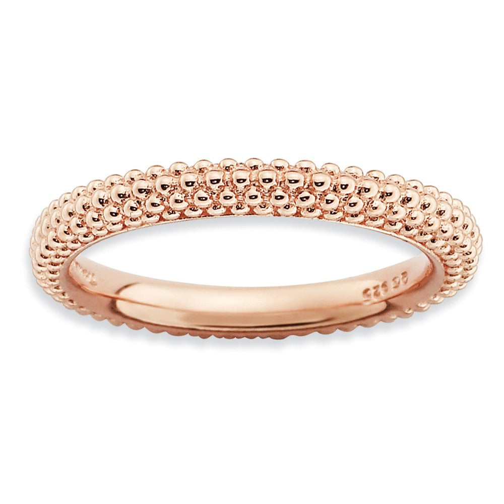 Stackable 14K Rose Gold Plated Silver Domed Milgrain Band, Item R9135 by The Black Bow Jewelry Co.