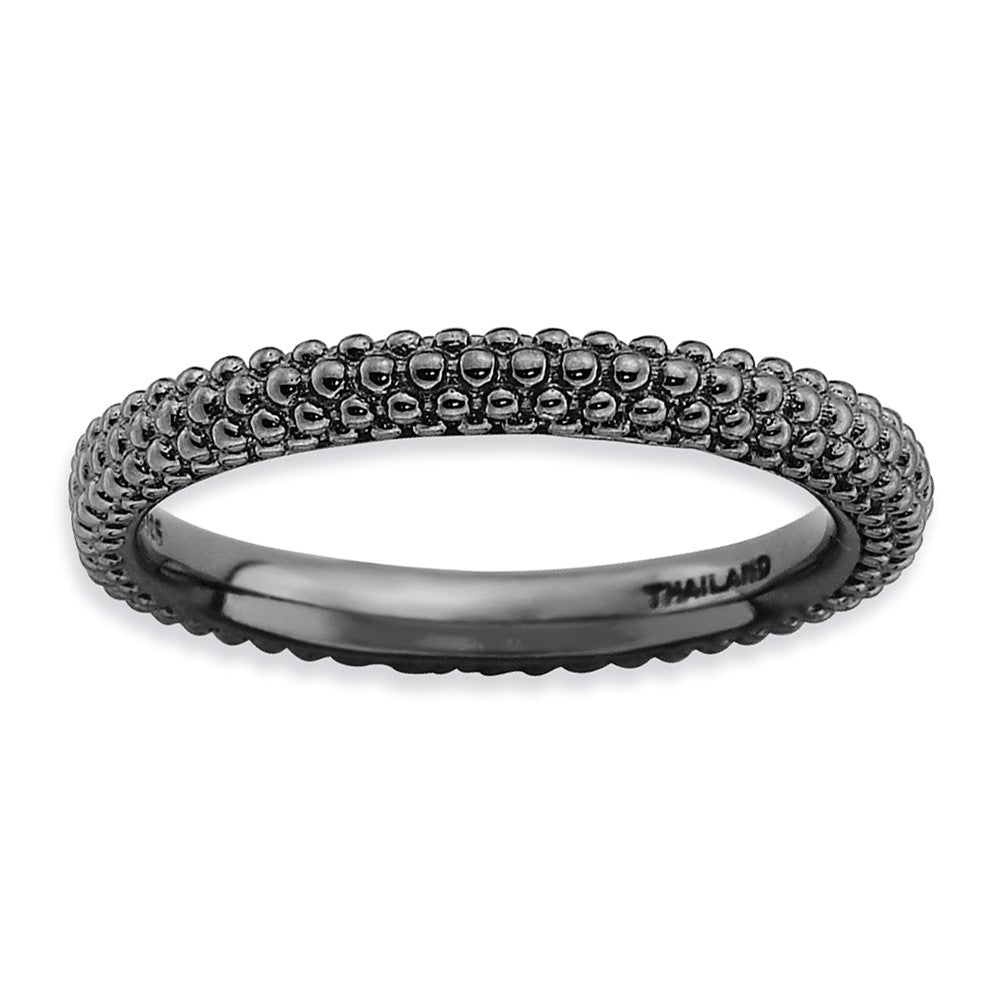 Stackable Black Ruthenium Plated Silver Domed Milgrain Band, Item R9136 by The Black Bow Jewelry Co.