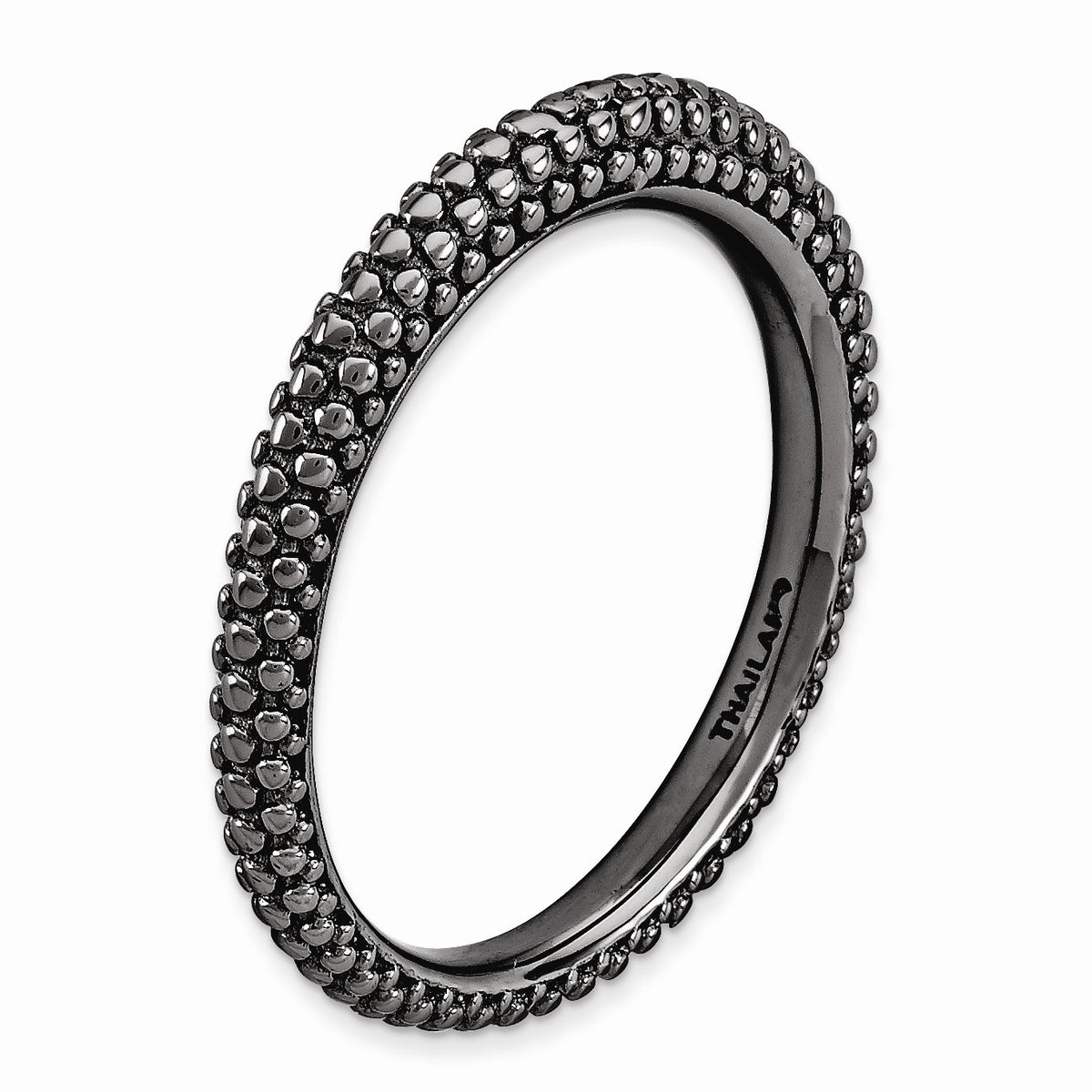 Alternate view of the Stackable Black Ruthenium Plated Silver Domed Milgrain Band by The Black Bow Jewelry Co.