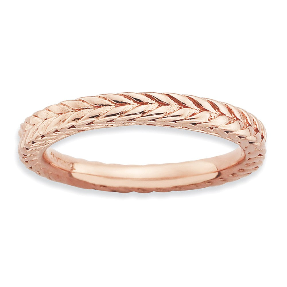 Stackable 14K Rose Gold Plated Silver Domed Wheat Design Band, Item R9139 by The Black Bow Jewelry Co.