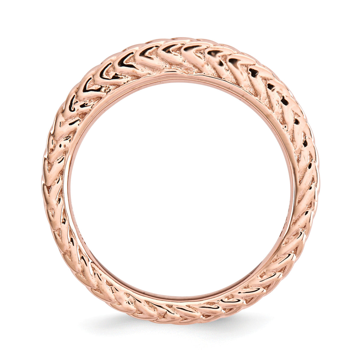 Alternate view of the Stackable 14K Rose Gold Plated Silver Domed Wheat Design Band by The Black Bow Jewelry Co.