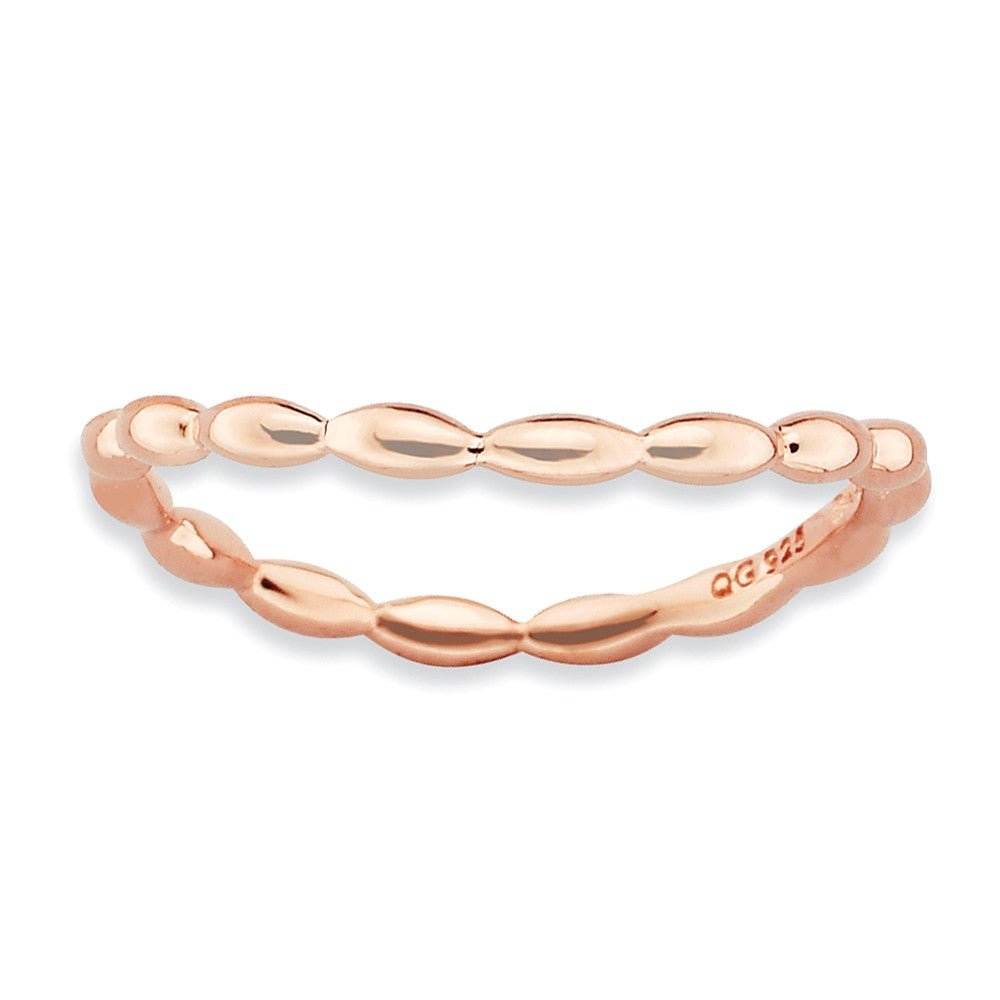 1.5mm Stackable 14K Rose Gold Plated Silver Curved Rice Bead Band, Item R9147 by The Black Bow Jewelry Co.