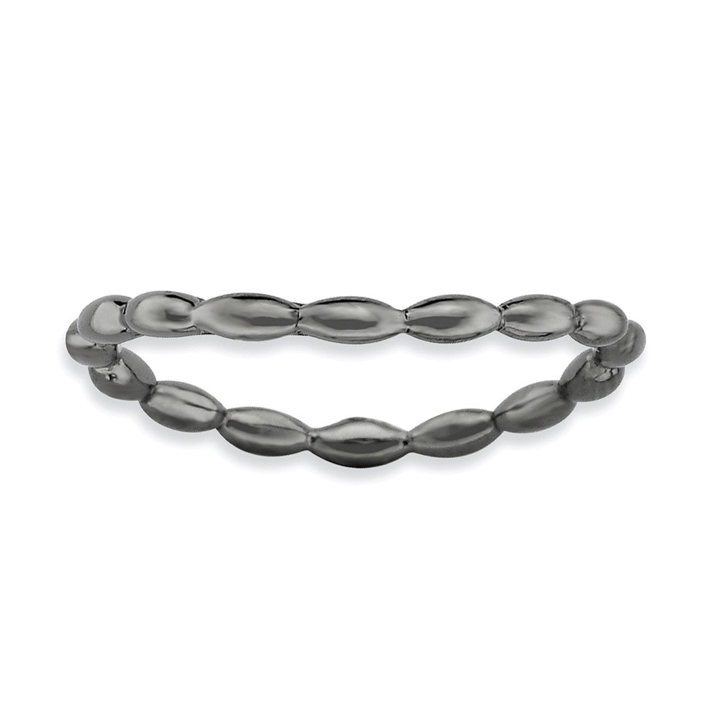 1.5mm Stackable Black Ruthenium Plated Silver Curved Rice Band, Item R9148 by The Black Bow Jewelry Co.