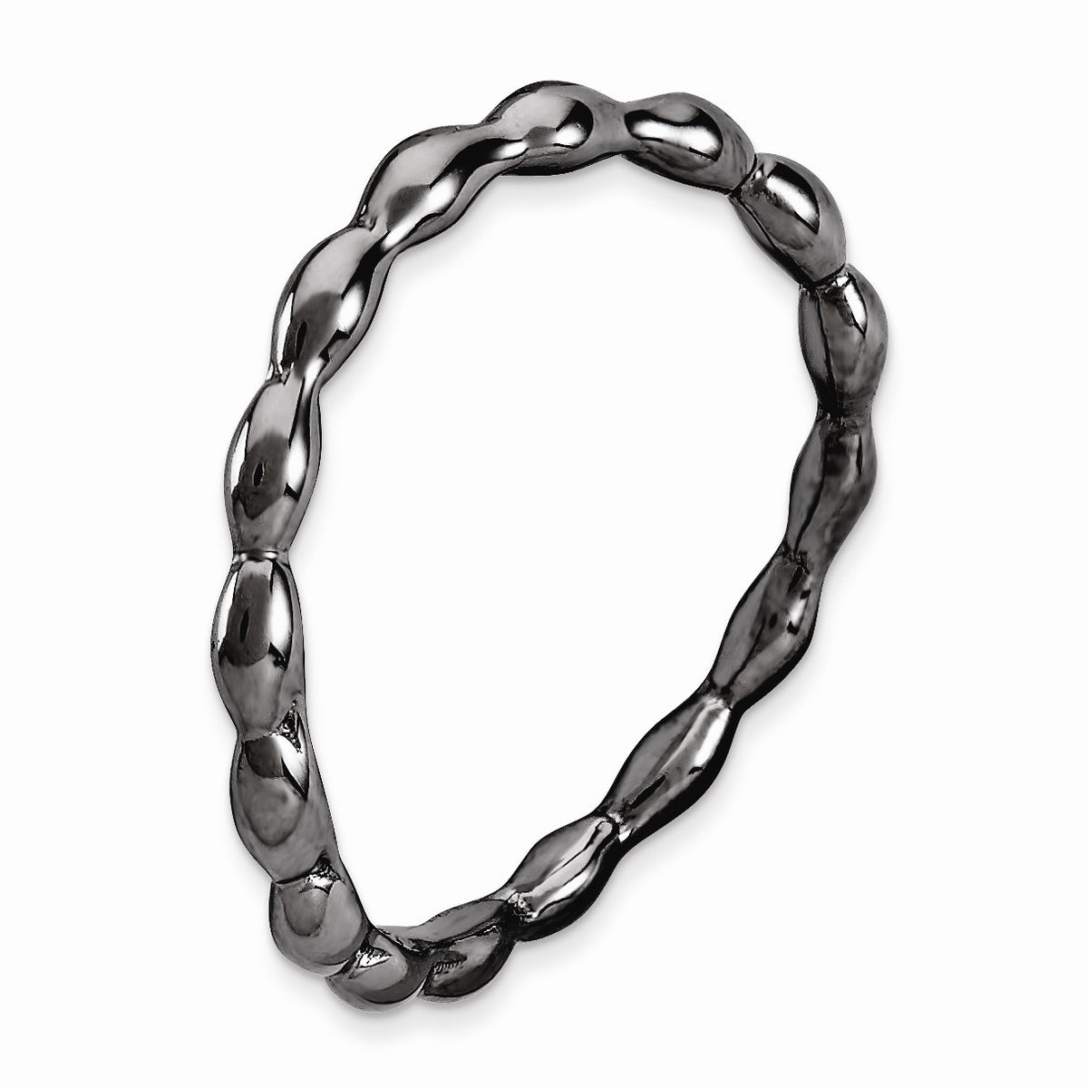 Alternate view of the 1.5mm Stackable Black Ruthenium Plated Silver Curved Rice Band by The Black Bow Jewelry Co.