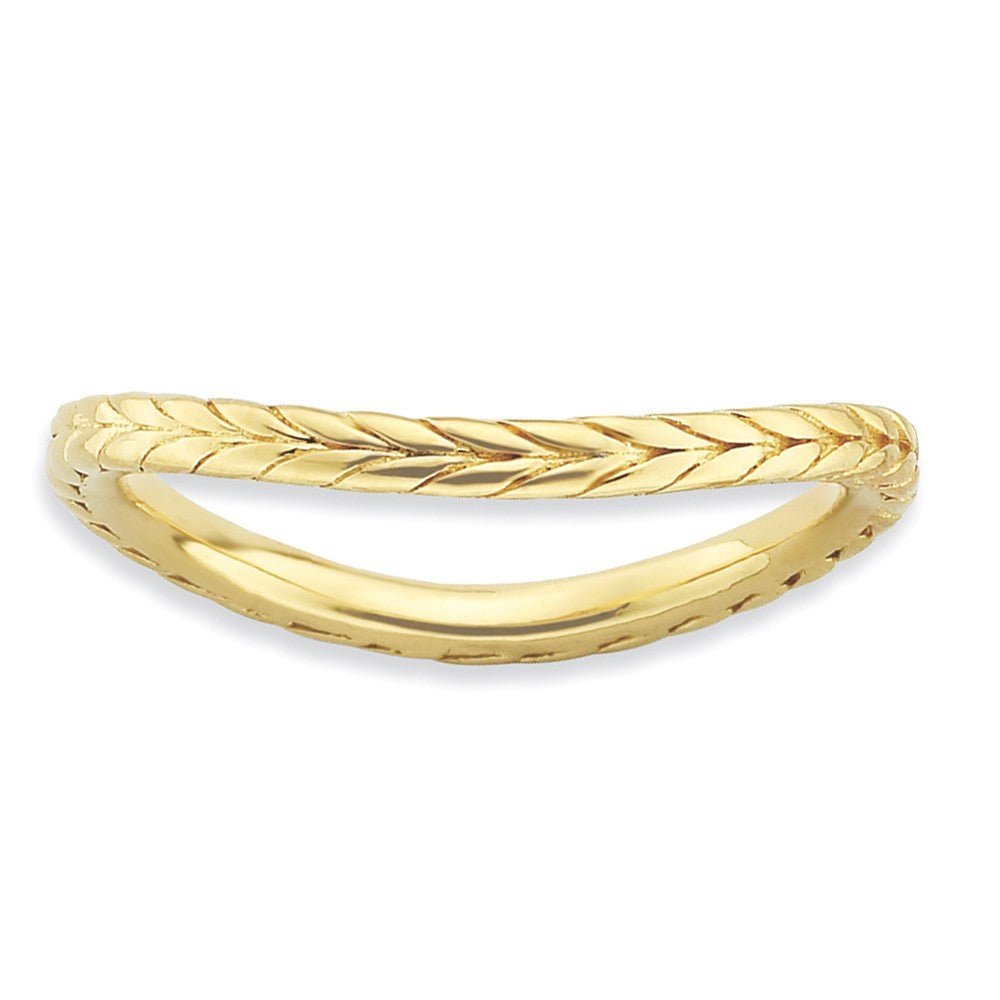 1.5mm Stackable 14K Yellow Gold Plated Silver Curved Wheat Band, Item R9153 by The Black Bow Jewelry Co.