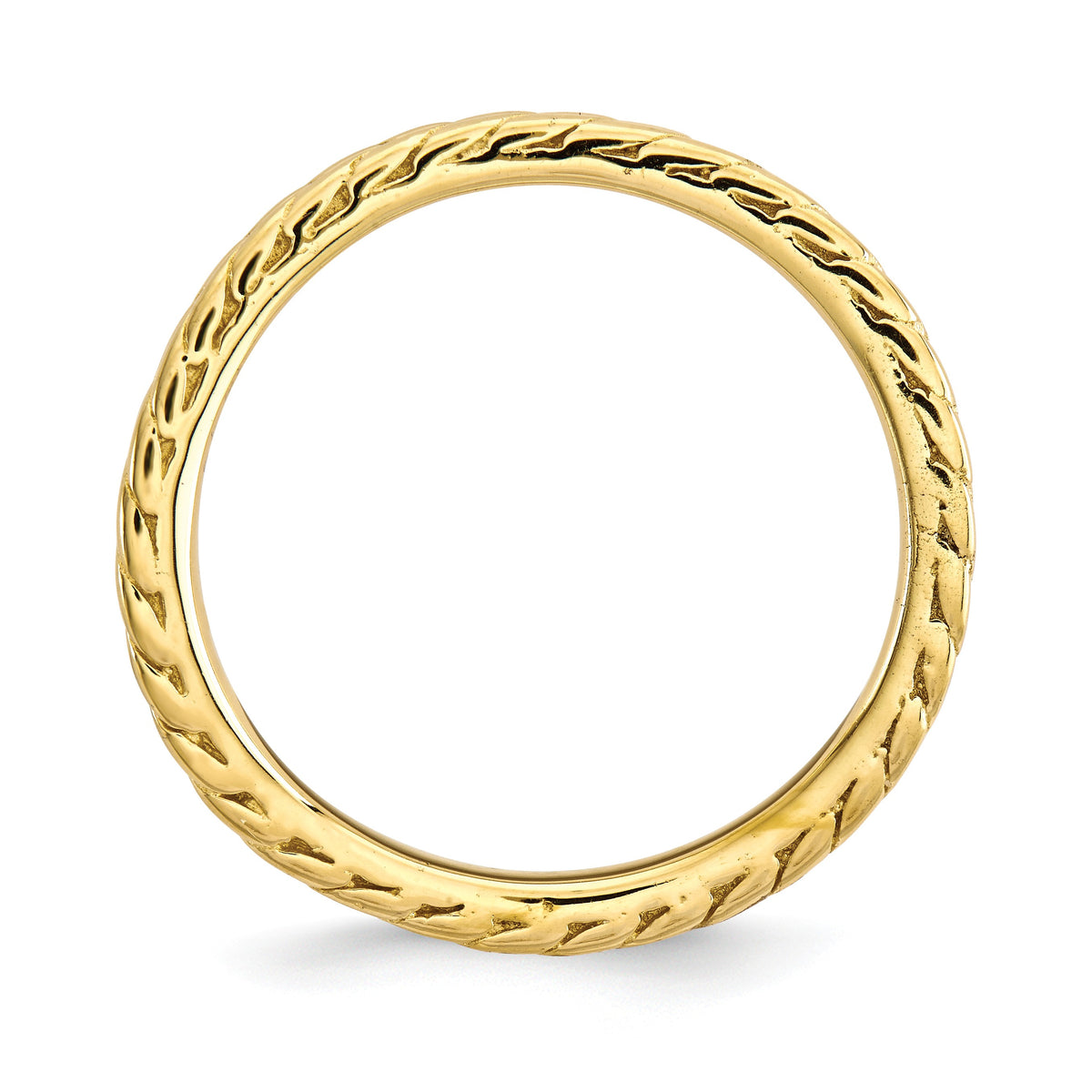 Alternate view of the 1.5mm Stackable 14K Yellow Gold Plated Silver Curved Wheat Band by The Black Bow Jewelry Co.