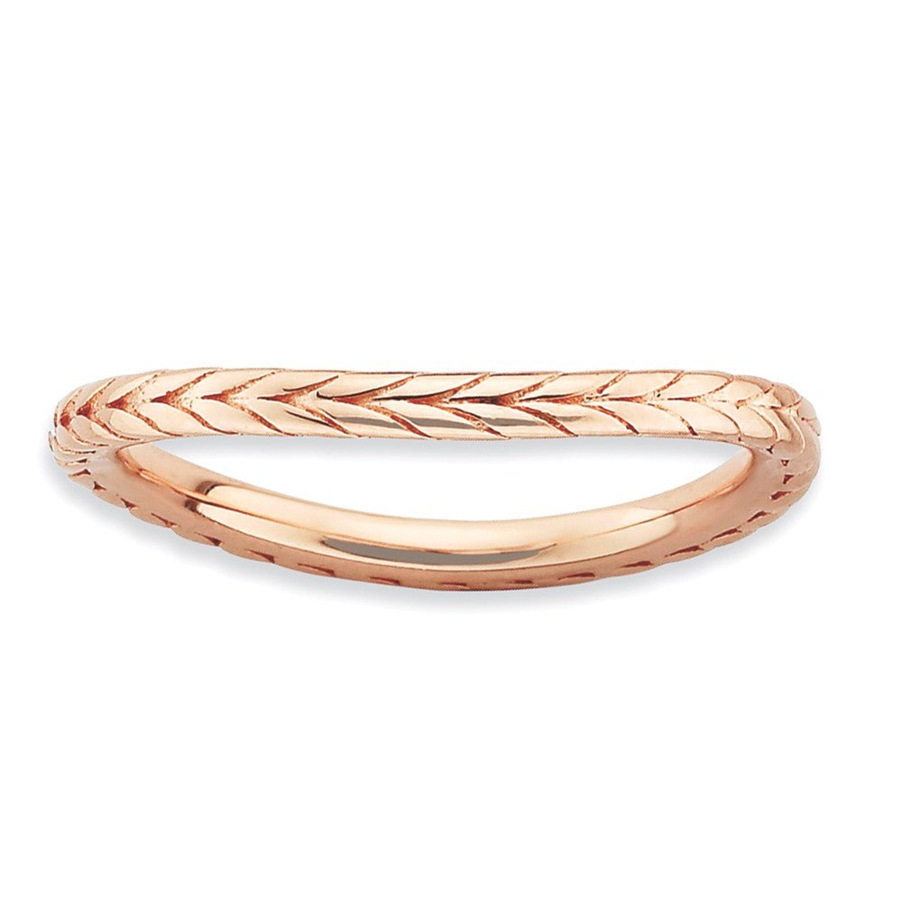 1.5mm Stackable 14K Rose Gold Plated Silver Curved Wheat Band, Item R9155 by The Black Bow Jewelry Co.