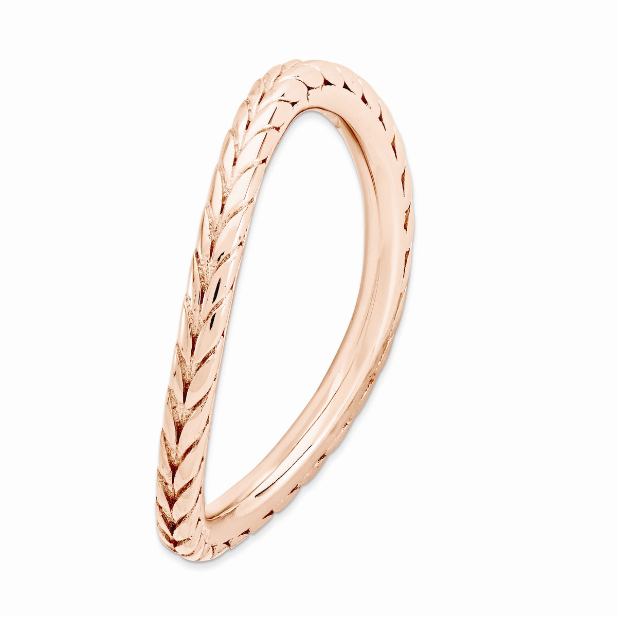 Alternate view of the 1.5mm Stackable 14K Rose Gold Plated Silver Curved Wheat Band by The Black Bow Jewelry Co.