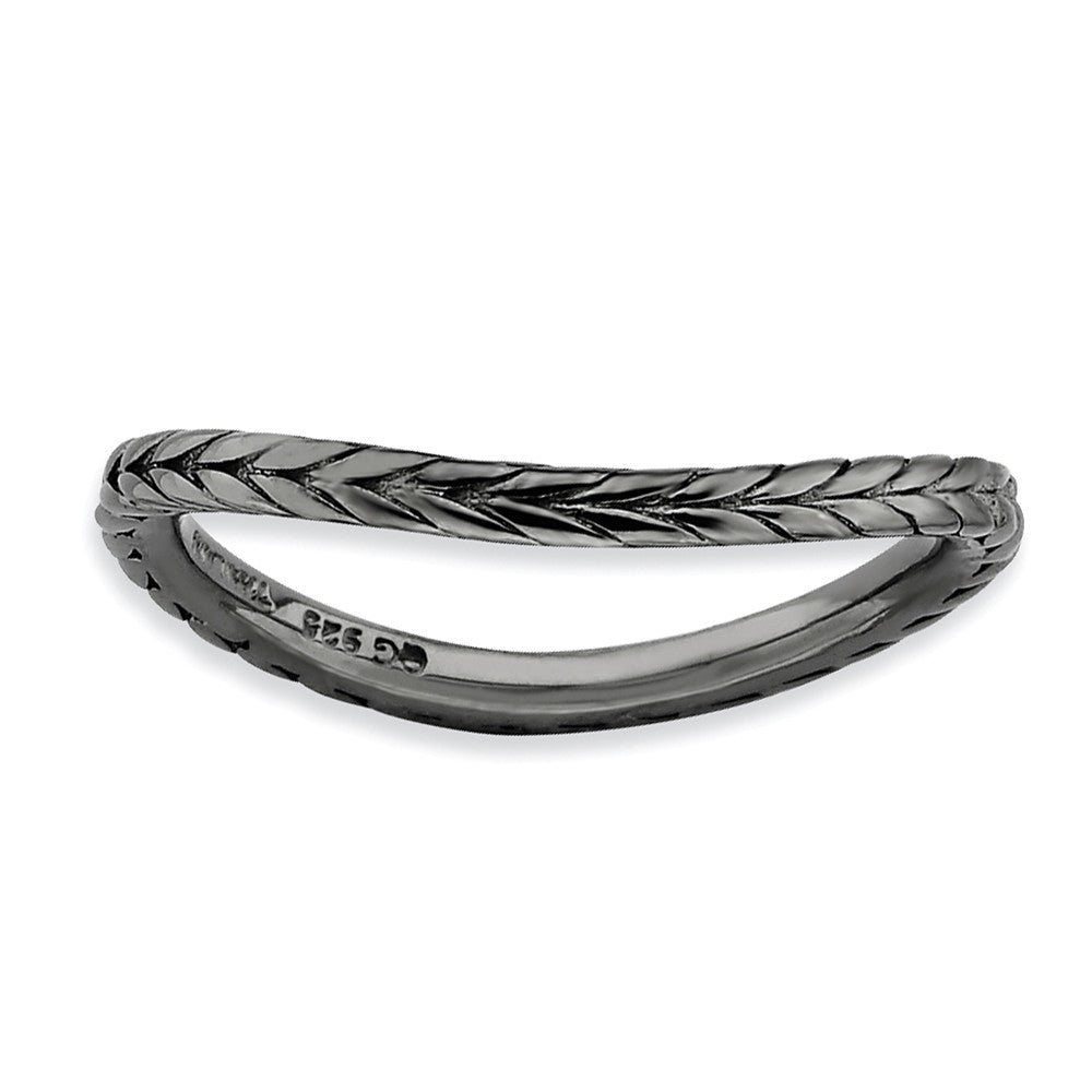 1.5mm Stackable Black Ruthenium plated Silver Curved Wheat Band, Item R9156 by The Black Bow Jewelry Co.