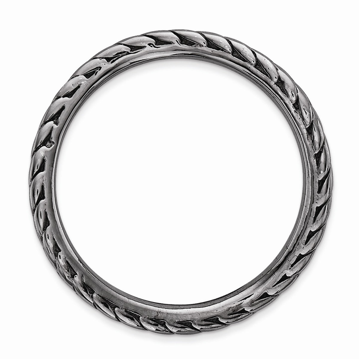 Alternate view of the 1.5mm Stackable Black Ruthenium plated Silver Curved Wheat Band by The Black Bow Jewelry Co.
