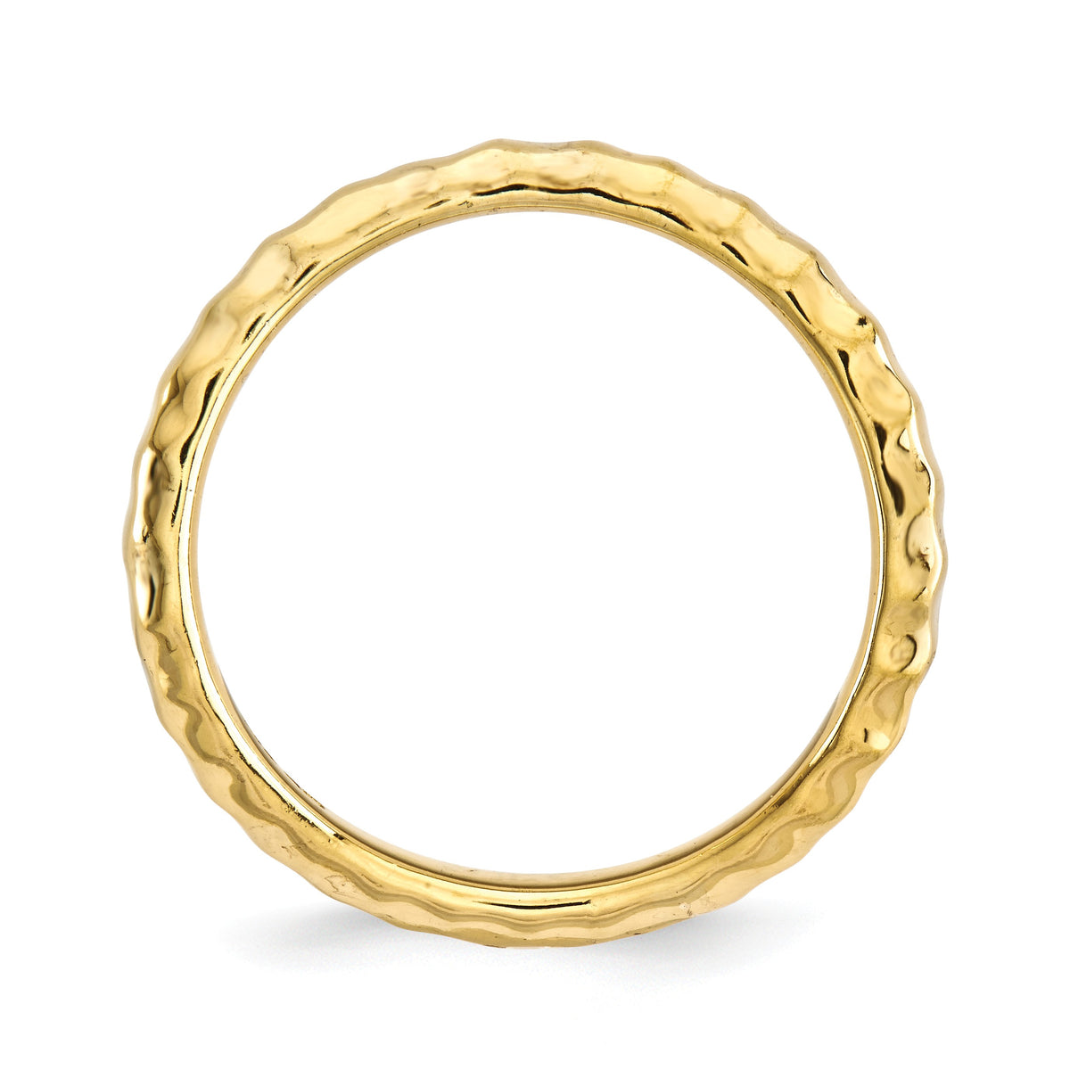 Alternate view of the 2.25mm Stackable 14K Yellow Gold Plated Silver Curved Hammered Band by The Black Bow Jewelry Co.