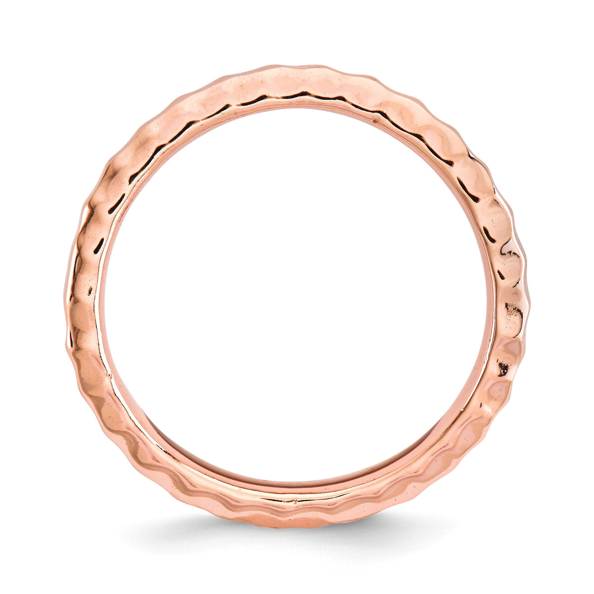 Alternate view of the 2.25mm Stackable 14K Rose Gold Plated Silver Curved Hammered Band by The Black Bow Jewelry Co.